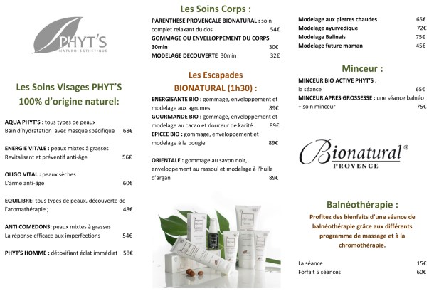 Tarifs soins et escapades